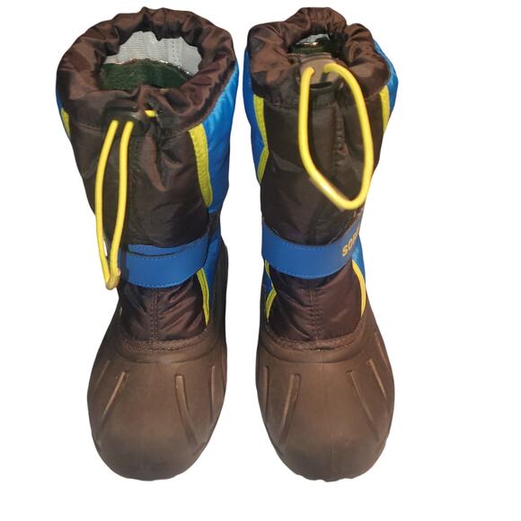 SOREL Big Kids Size 3 Flurry Snow Boot Black Super Blue Hook Loop - Picture 2 of 12